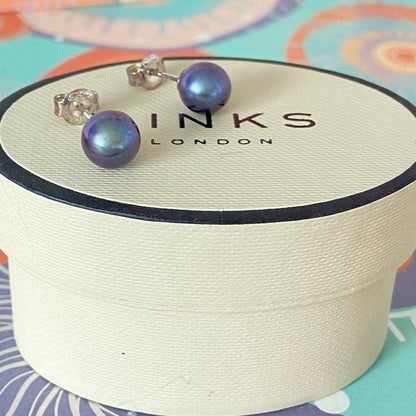 Large Black Pearl  Links of London Silver Earrings