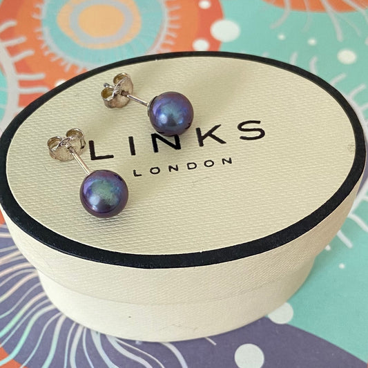Large Black Pearl  Links of London Silver Earrings