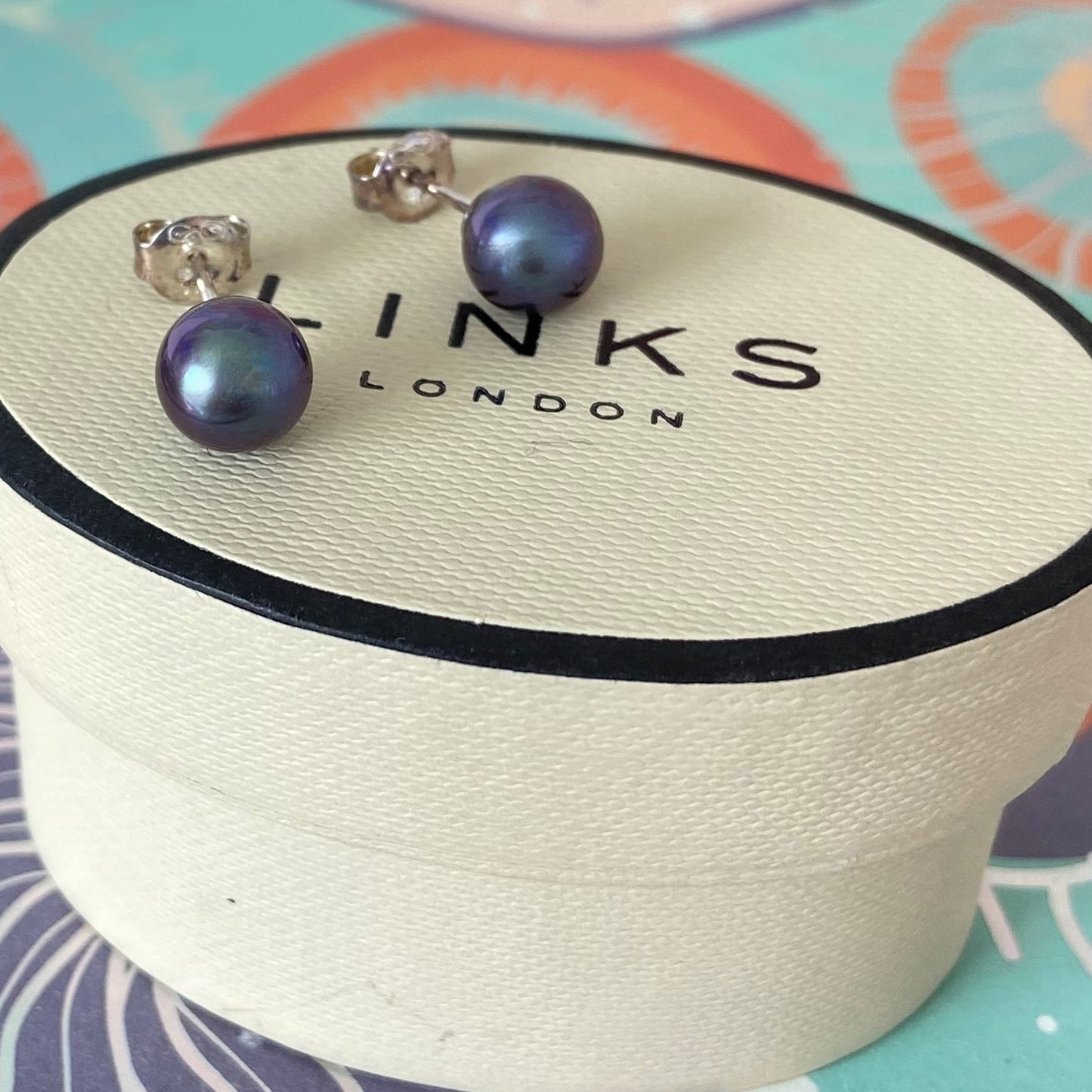 Large Black Pearl  Links of London Silver Earrings