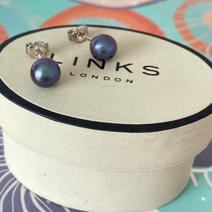 Large Black Pearl  Links of London Silver Earrings