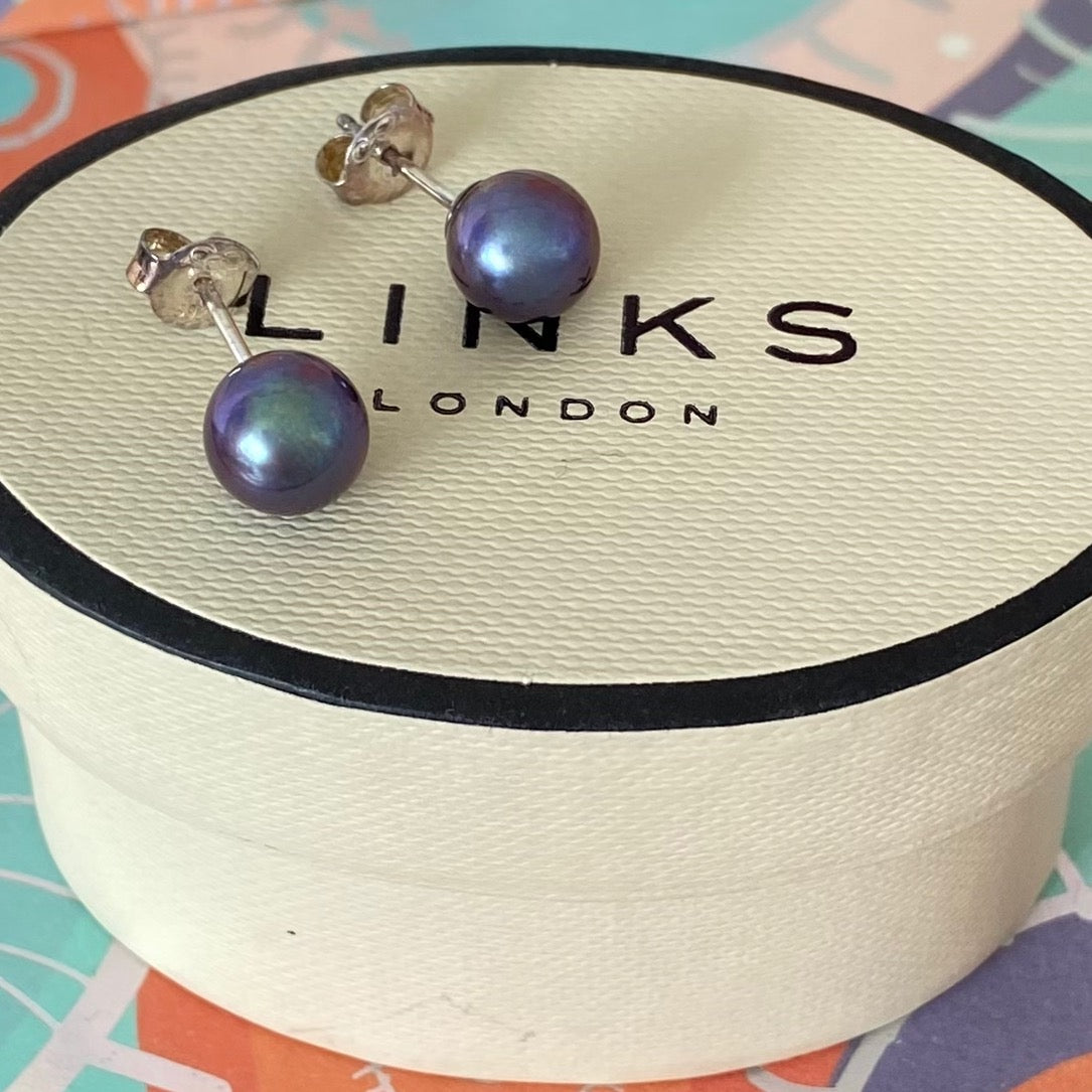 Large Black Pearl  Links of London Silver Earrings