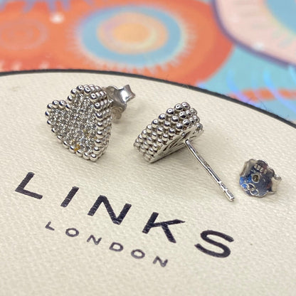 Links of London Sterling Silver Effervescence Pave Cubic Zirconia Heart Stud Earrings