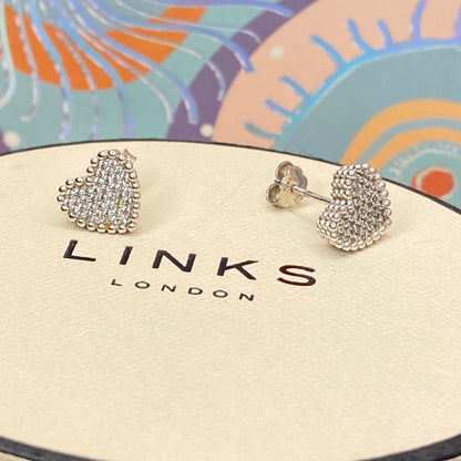 Links of London Sterling Silver Effervescence Pave Cubic Zirconia Heart Stud Earrings