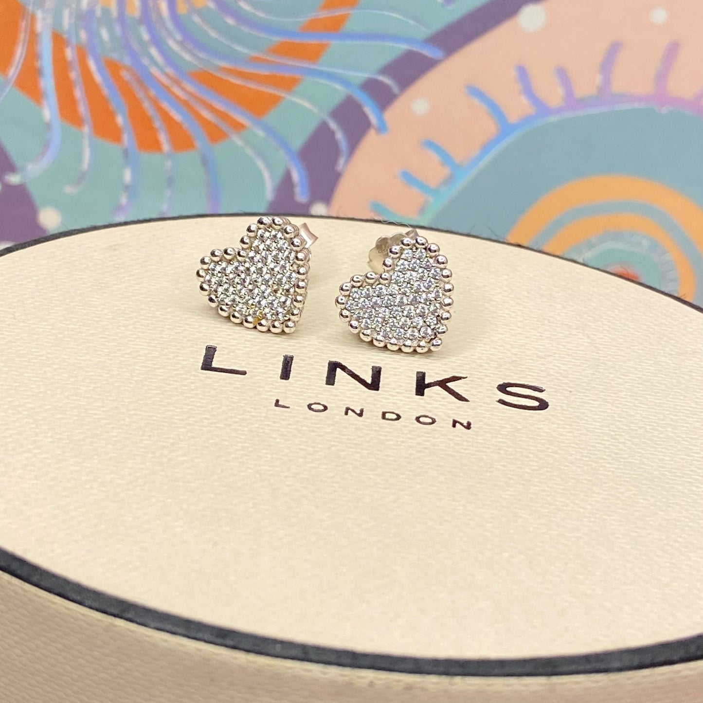 Links of London Sterling Silver Effervescence Pave Cubic Zirconia Heart Stud Earrings