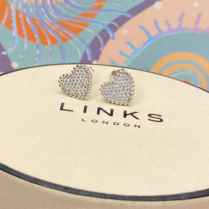 Links of London Sterling Silver Effervescence Pave Cubic Zirconia Heart Stud Earrings