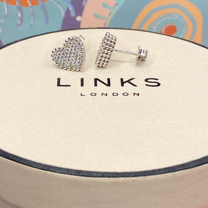 Links of London Sterling Silver Effervescence Pave Cubic Zirconia Heart Stud Earrings