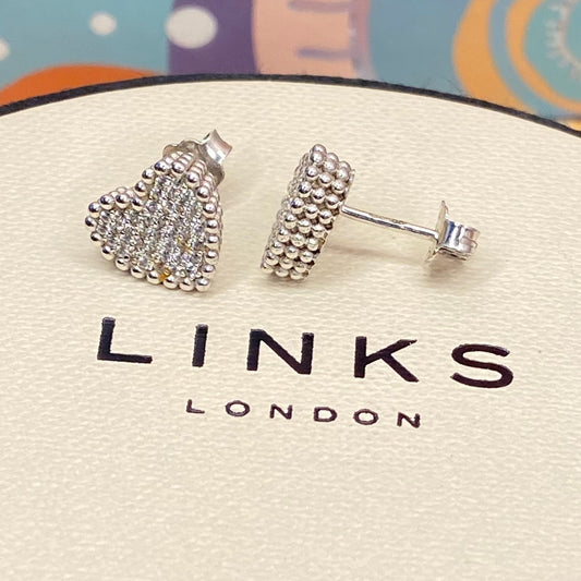 Links of London Sterling Silver Effervescence Pave Cubic Zirconia Heart Stud Earrings