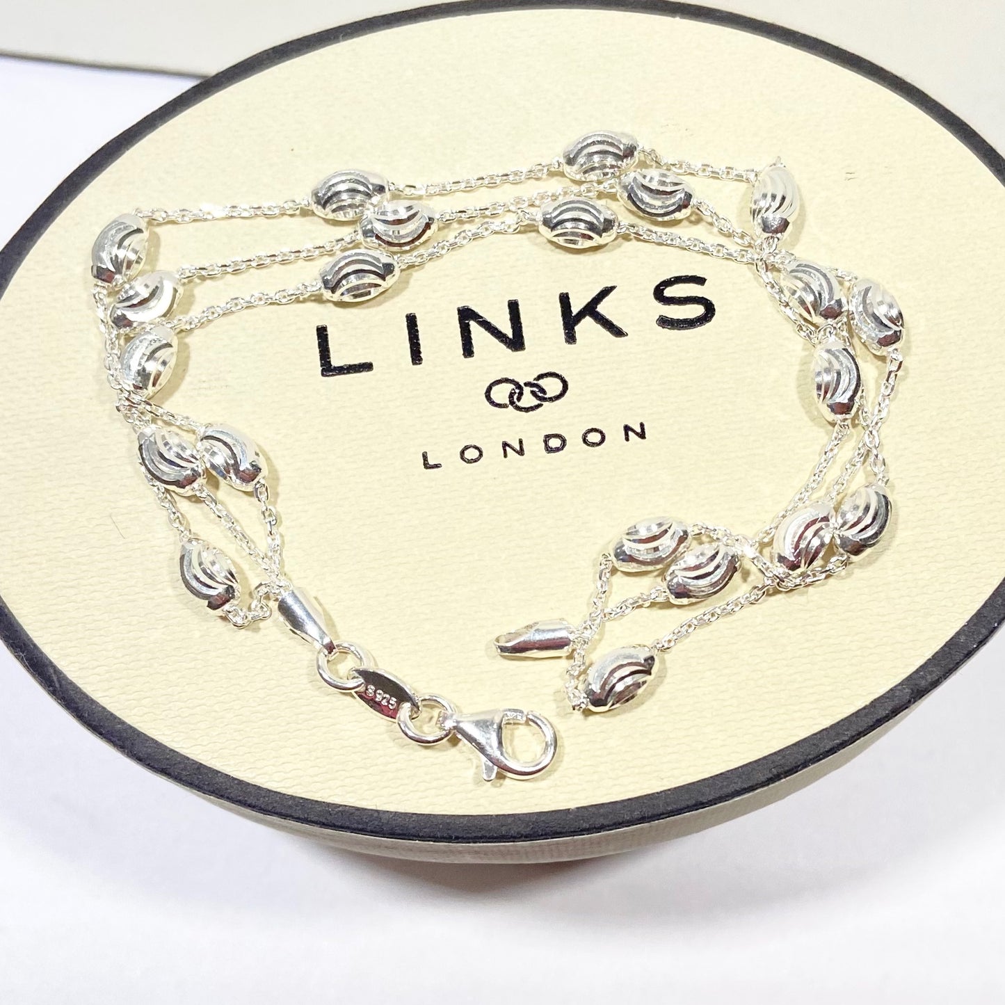 Authentic Links of London Essentials Sterling Silver 3 Row Beaded Bracelet, Small 16cm. New Condition, waiting to be loved.