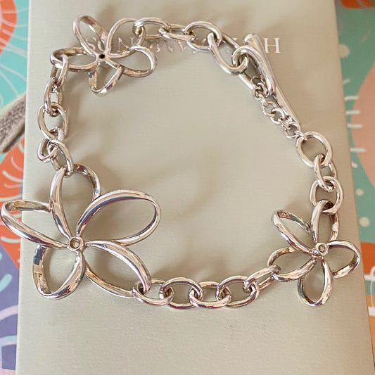Vintage Hot Diamonds Sterling Silver and Diamond Paradise Open Petal Bracelet