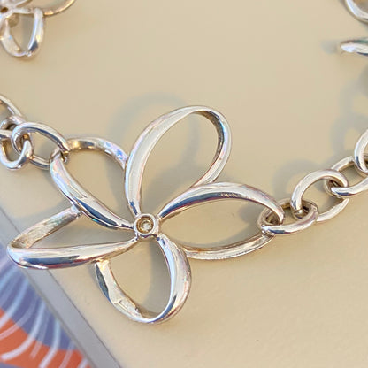 Vintage Hot Diamonds Sterling Silver and Diamond Paradise Open Petal Bracelet