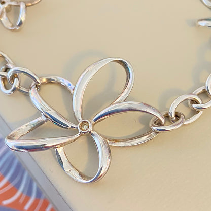 Vintage Hot Diamonds Sterling Silver and Diamond Paradise Open Petal Bracelet