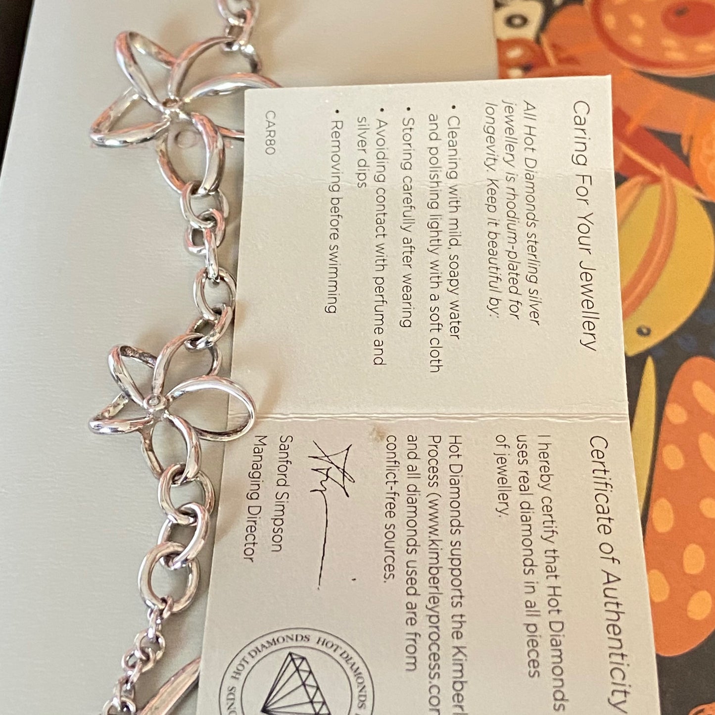 Vintage Hot Diamonds Sterling Silver and Diamond Paradise Open Petal Bracelet