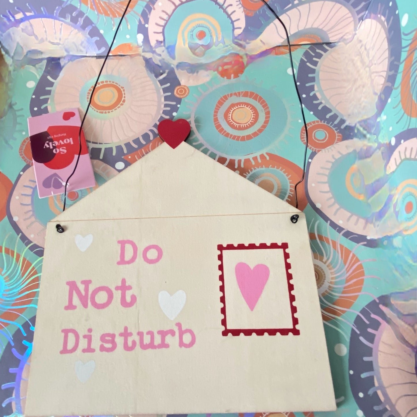 Decorative Hanging Door Sign “Do not Disturb” featuring a Heart Design made of Wood