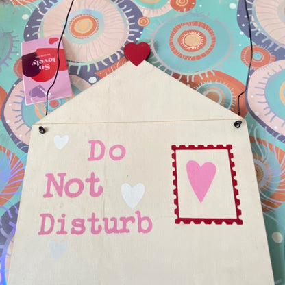 Decorative Hanging Door Sign “Do not Disturb” featuring a Heart Design made of Wood