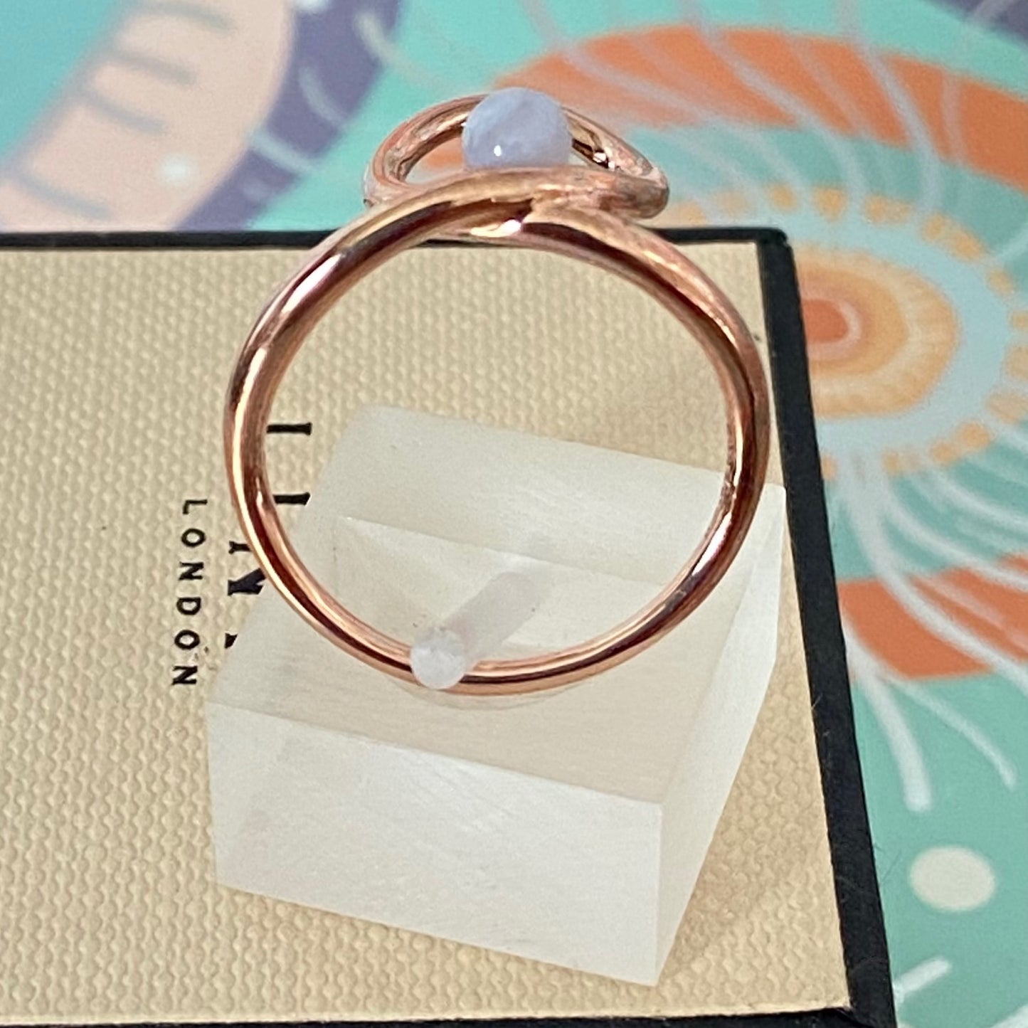 Links of London Serpentine 18kt Rose Gold Vermeil & Blue Lace Agate Gemstone Ring Size N