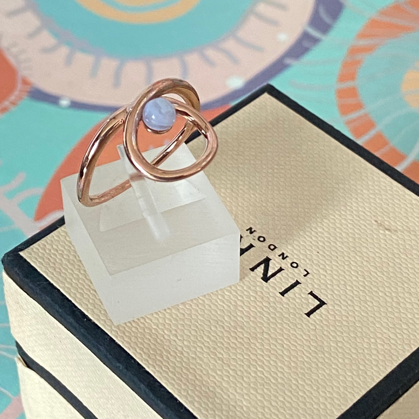 Links of London Serpentine 18kt Rose Gold Vermeil & Blue Lace Agate Gemstone Ring Size N