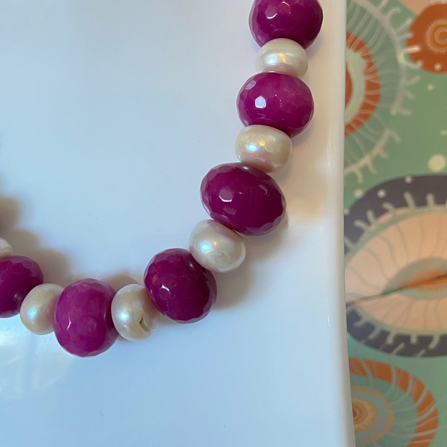 Vintage 925 Glass and Cultivated Pearl Necklace