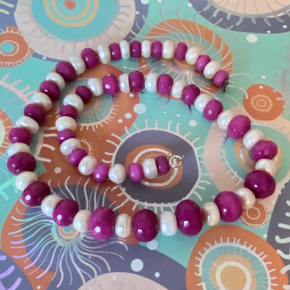 Vintage 925 Glass and Cultivated Pearl Necklace