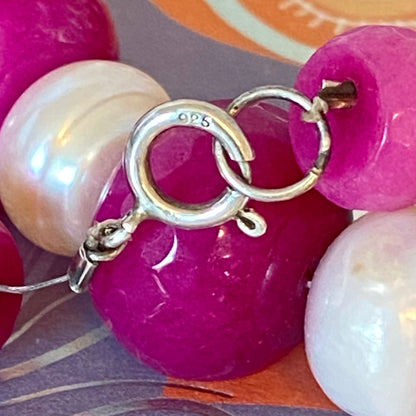 Vintage 925 Glass and Cultivated Pearl Necklace