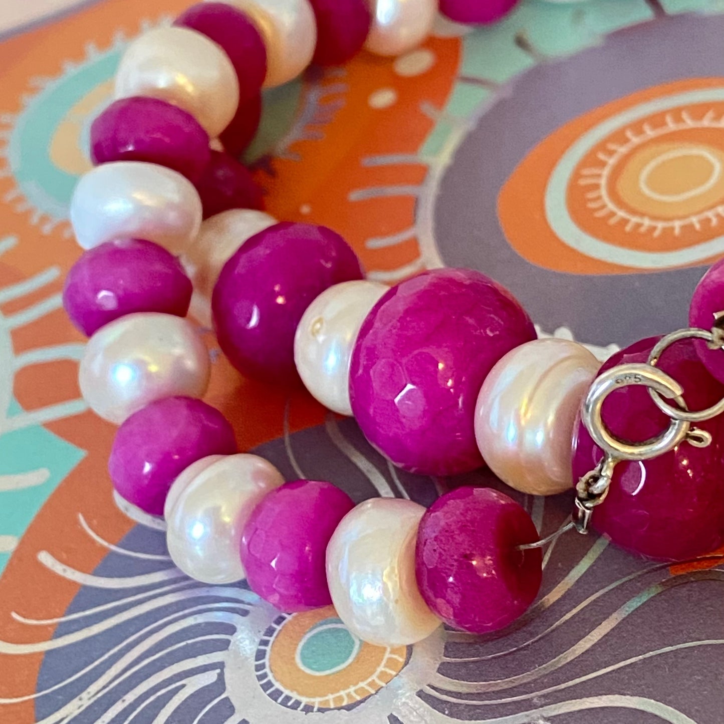 Vintage 925 Glass and Cultivated Pearl Necklace