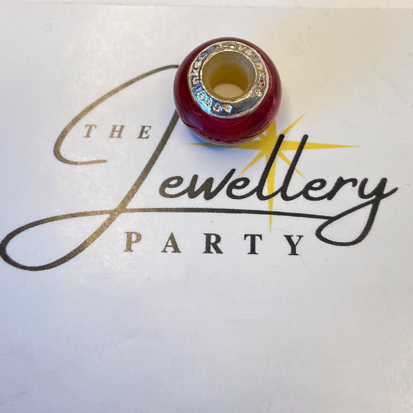 LoveLinks Deep Red with flashes of Silver Charm Bead Crafted from Sterling Silver and Murano Glass