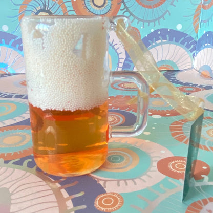 Glass Beer Mug with Foam & Moving Liquid Christmas Bauble Decoration, will never spill..