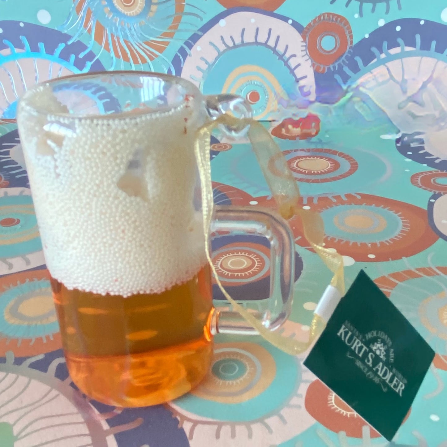 Glass Beer Mug with Foam & Moving Liquid Christmas Bauble Decoration, will never spill..