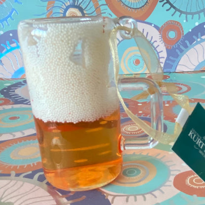 Glass Beer Mug with Foam & Moving Liquid Christmas Bauble Decoration, will never spill..