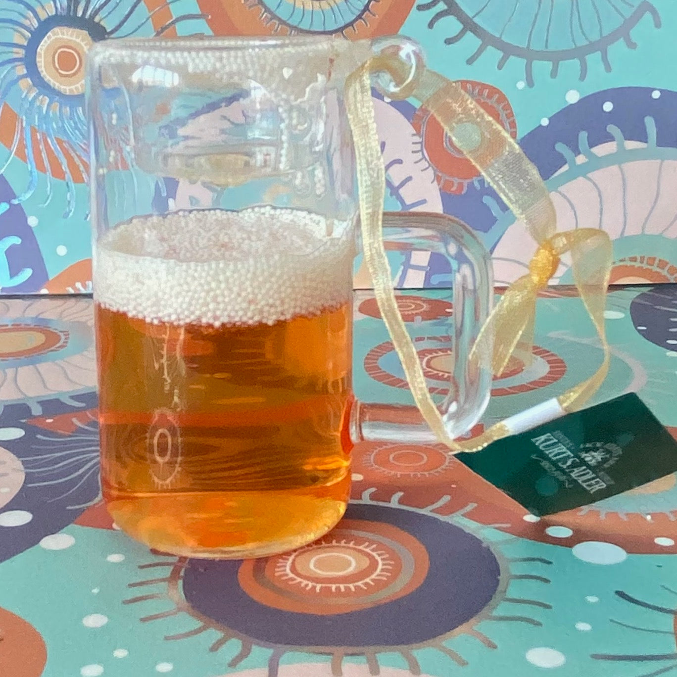 Glass Beer Mug with Foam & Moving Liquid Christmas Bauble Decoration, will never spill..