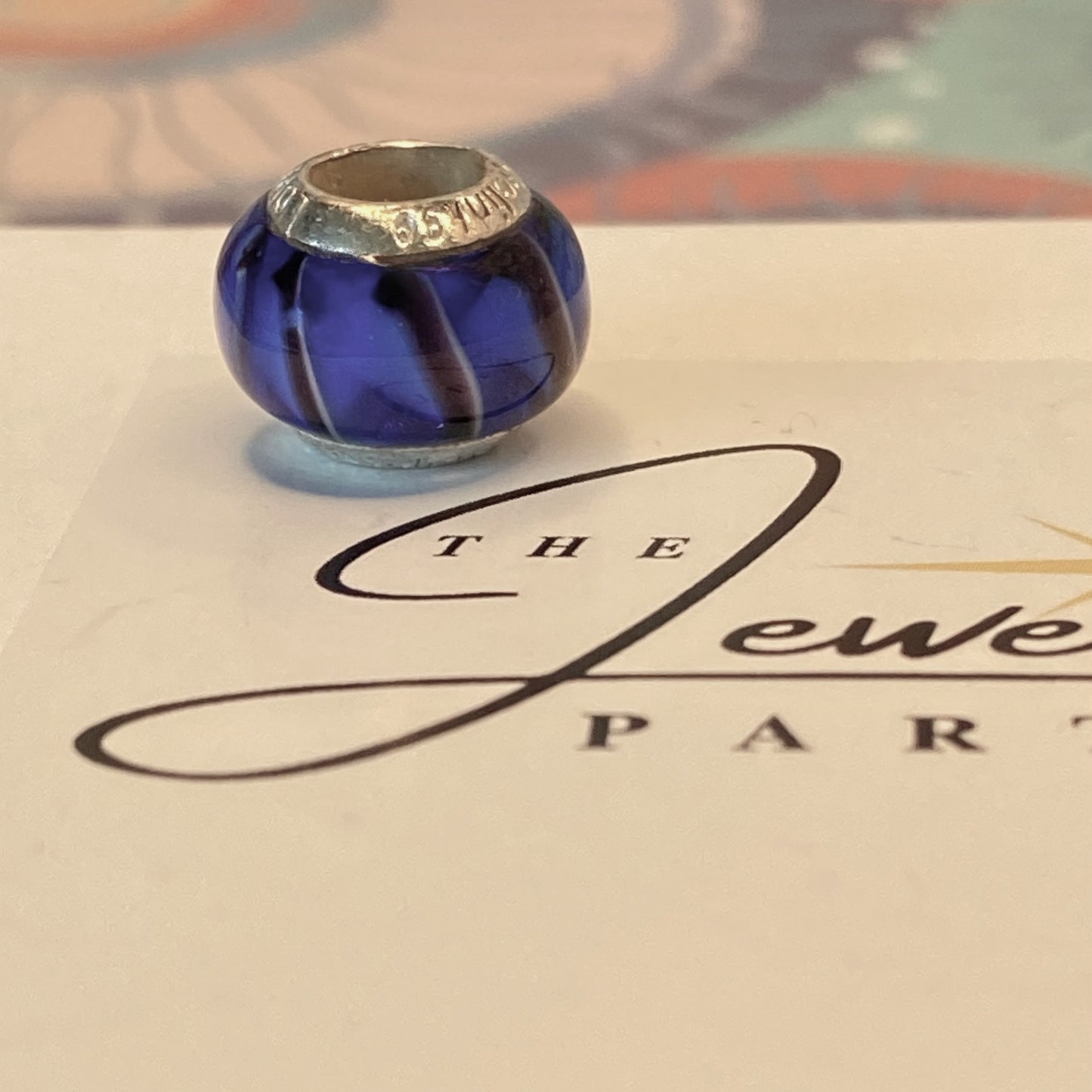 LoveLinks Blue and Black patterned Charm Bead Crafted from Sterling Silver and Murano Glass
