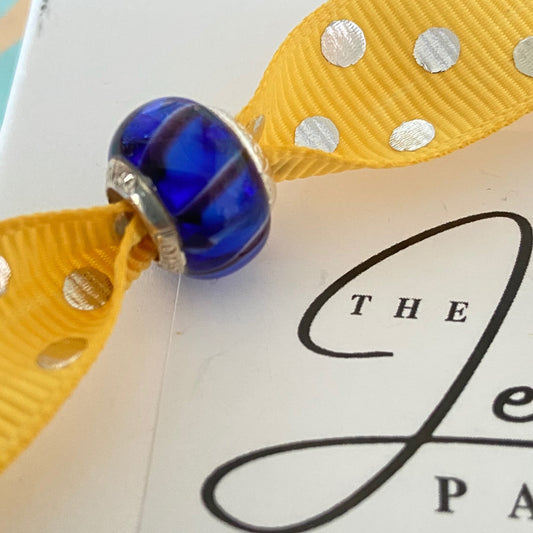 LoveLinks Blue and Black patterned Charm Bead Crafted from Sterling Silver and Murano Glass