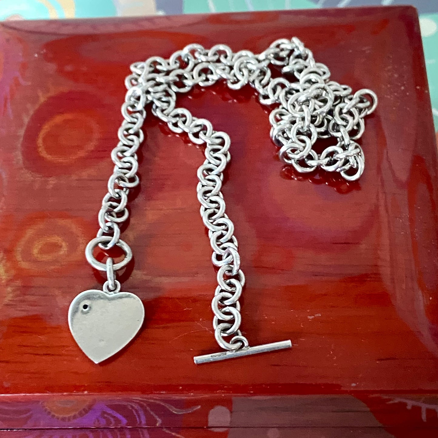 Sure T bar Hot Diamonds Necklace with a Solid Sterling Silver Heart with a Diamond. 26g. 40cm in Length