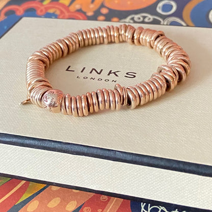 Links of London Iconic Sterling Silver Sweetie Bracelet with 18kt Gold Vermeil, size Medium 16cm
