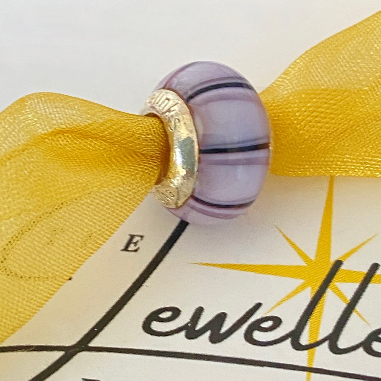 LoveLinks Lilac Bead with Stripes design Crafted from Sterling Silver and Murano Glass