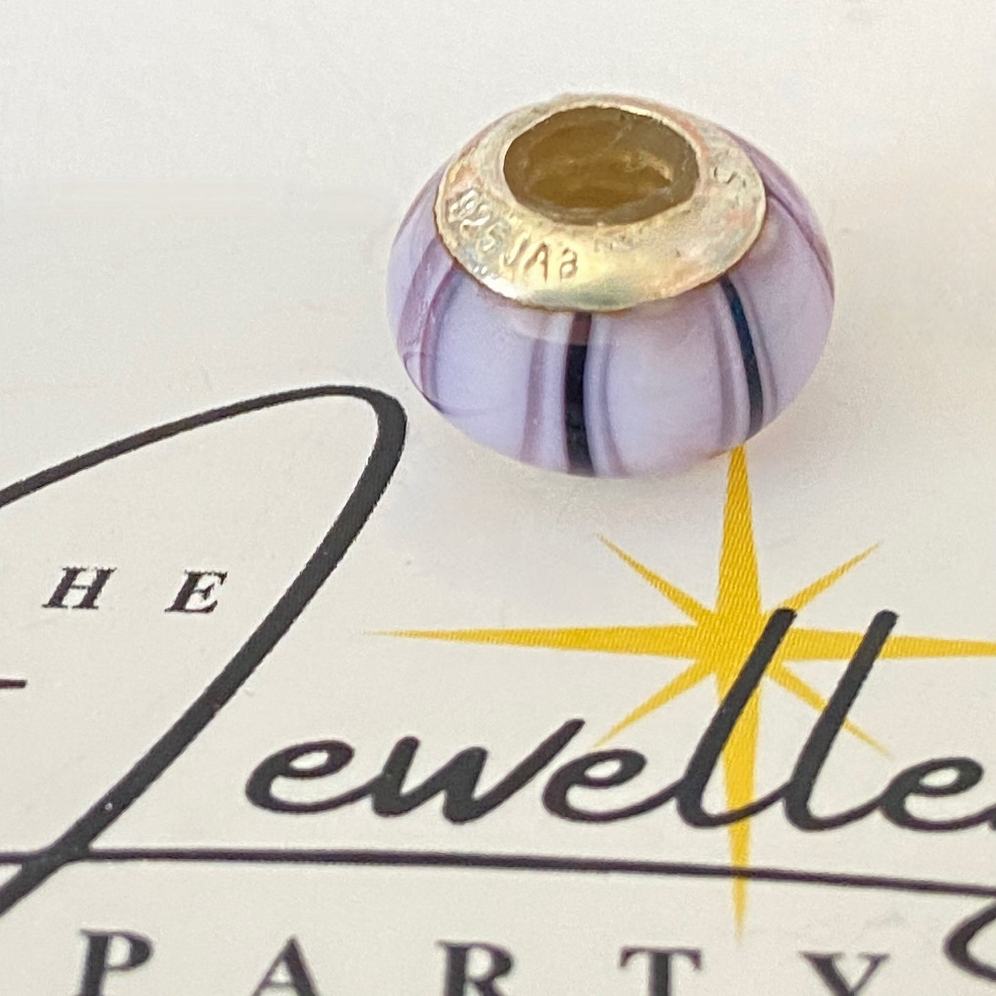 LoveLinks Lilac Bead with Stripes design Crafted from Sterling Silver and Murano Glass