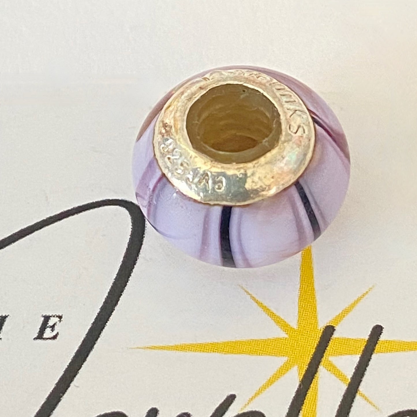 LoveLinks Lilac Bead with Stripes design Crafted from Sterling Silver and Murano Glass