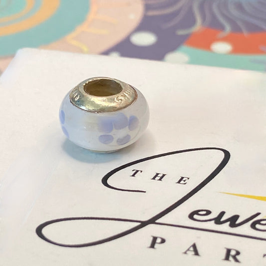 LoveLinks white  Bead design with lilac flowers Crafted from Sterling Silver and Murano Glass