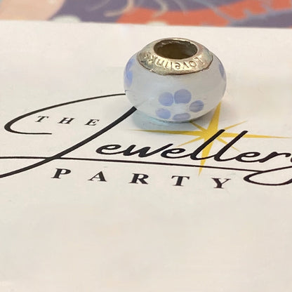 LoveLinks white  Bead design with lilac flowers Crafted from Sterling Silver and Murano Glass