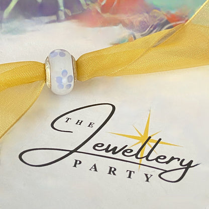 LoveLinks white  Bead design with lilac flowers Crafted from Sterling Silver and Murano Glass