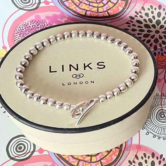 Links of London Vintage Sterling Silver T bar Orbit  Ball Bracelet - 19cm