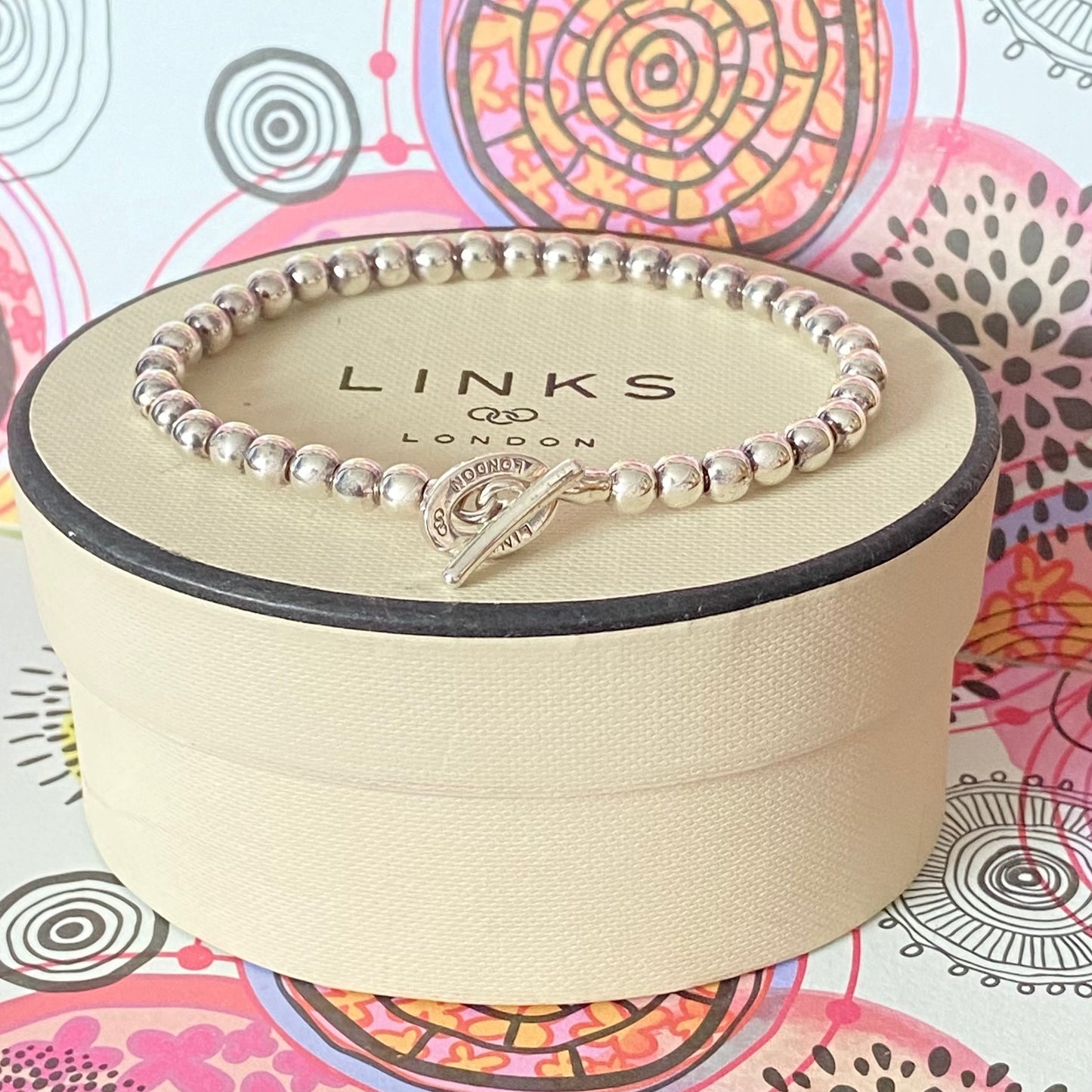 Links of London Vintage Sterling Silver T bar Orbit  Ball Bracelet - 19cm