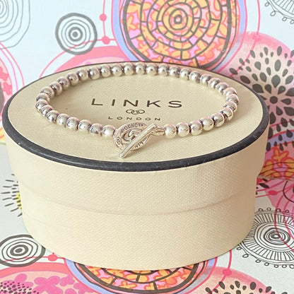 Links of London Vintage Sterling Silver T bar Orbit  Ball Bracelet - 19cm