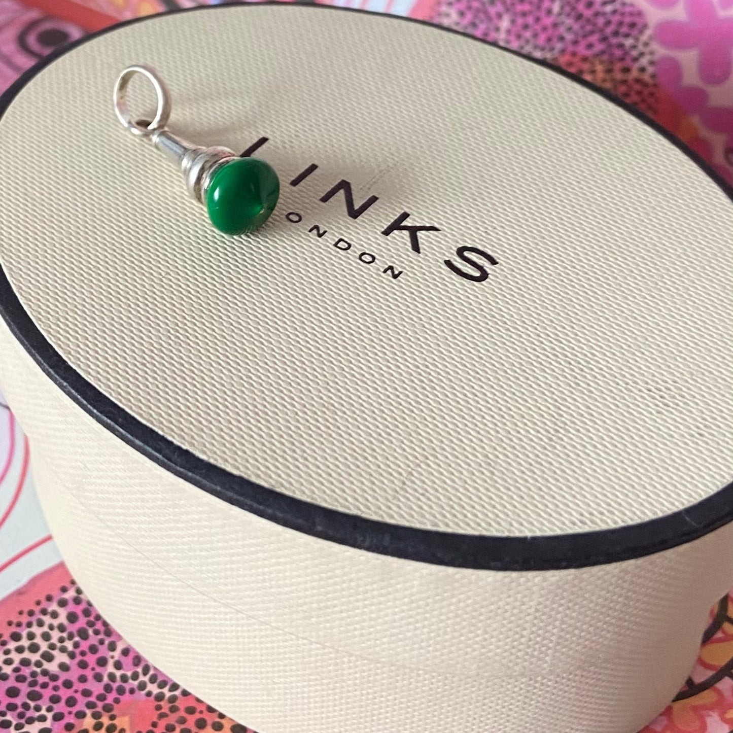 Preloved Sterling Silver Links of London Annoushka Charm with Green Enamel