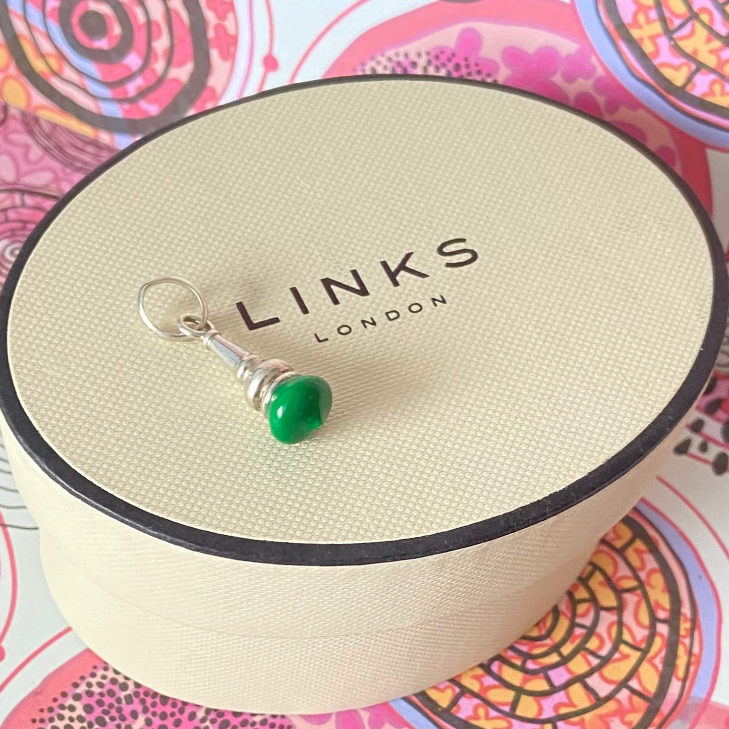 Preloved Sterling Silver Links of London Annoushka Charm with Green Enamel