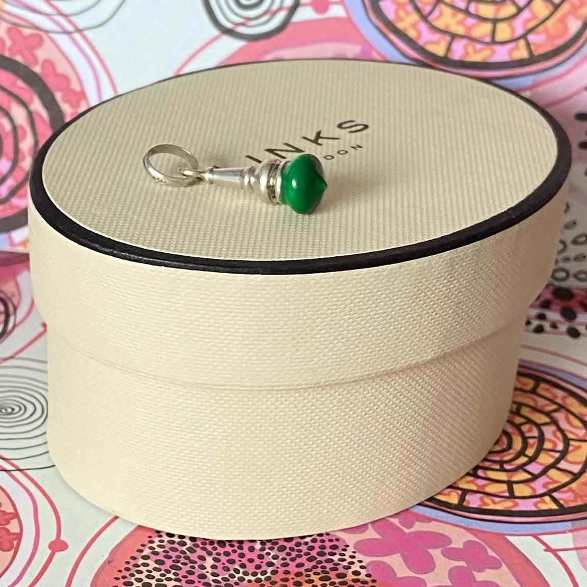 Preloved Sterling Silver Links of London Annoushka Charm with Green Enamel