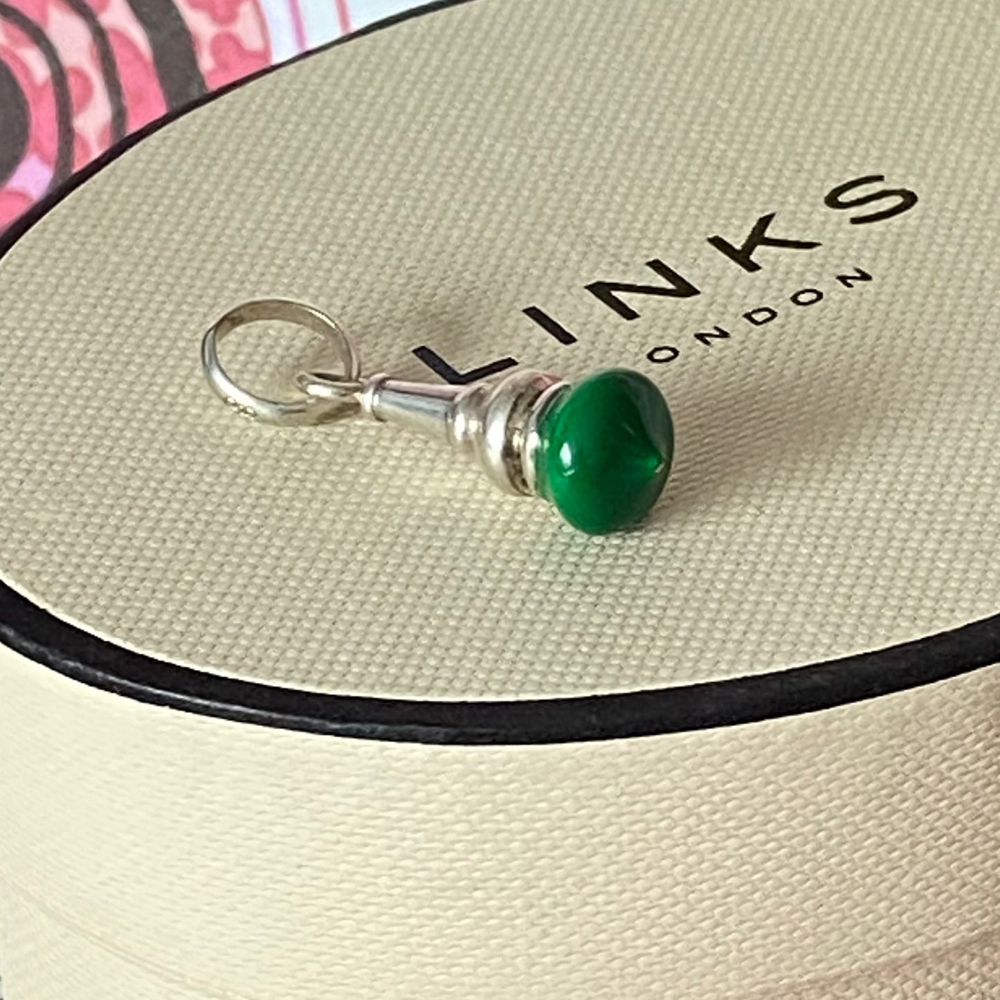 Preloved Sterling Silver Links of London Annoushka Charm with Green Enamel