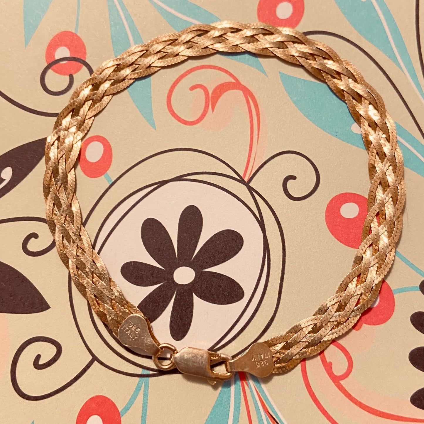 Italy 925 Gold Plated 6 Strand Braided Woven Herringbone chain Bracelet