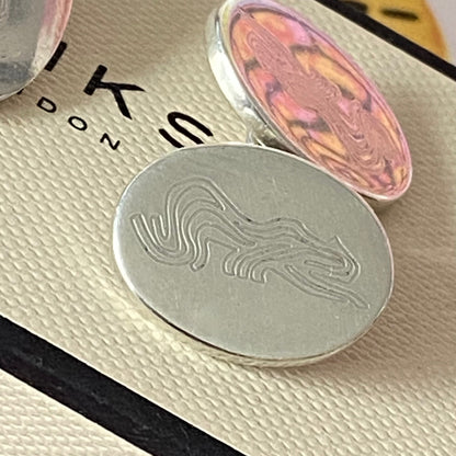 Authentic Sterling Silver Classic Links of London Cufflinks engraved with a line drawing of a Leopard.  21g of solid Silver