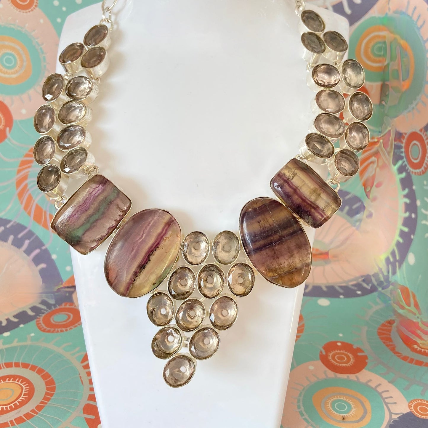 Stunning Fluorite Rainbow Crystal Gemstone Necklace