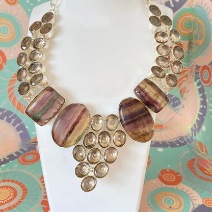 Stunning Fluorite Rainbow Crystal Gemstone Necklace